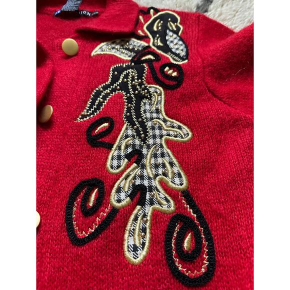 Vintage mohair cardigan sweater coat jacket red Y2K I.B. Diffusion Applique Sz S - Picture 9 of 16